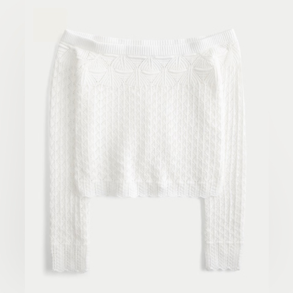 NWOT Hollister Stitchy Crochet-Style Off-the-Shoulder Sweater - Picture 6 of 8